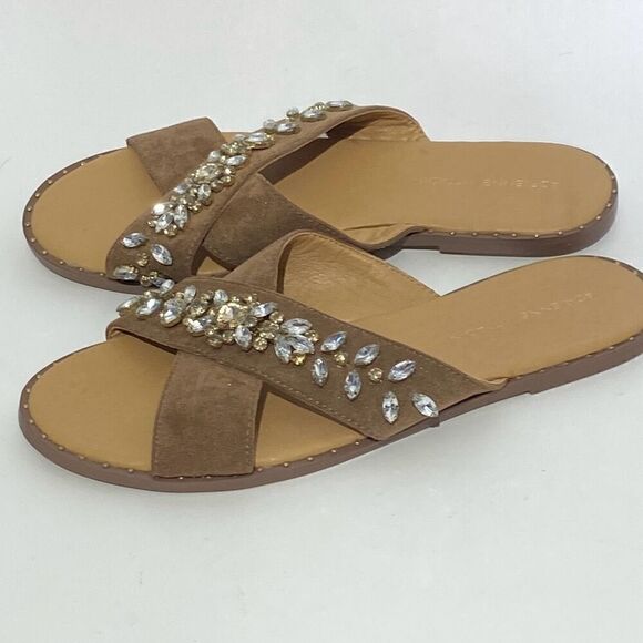 Adrienne Vittadini Women's Brown Embellished Rhinestones Crisscross Sandal Sz 8M - Picture 4 of 10